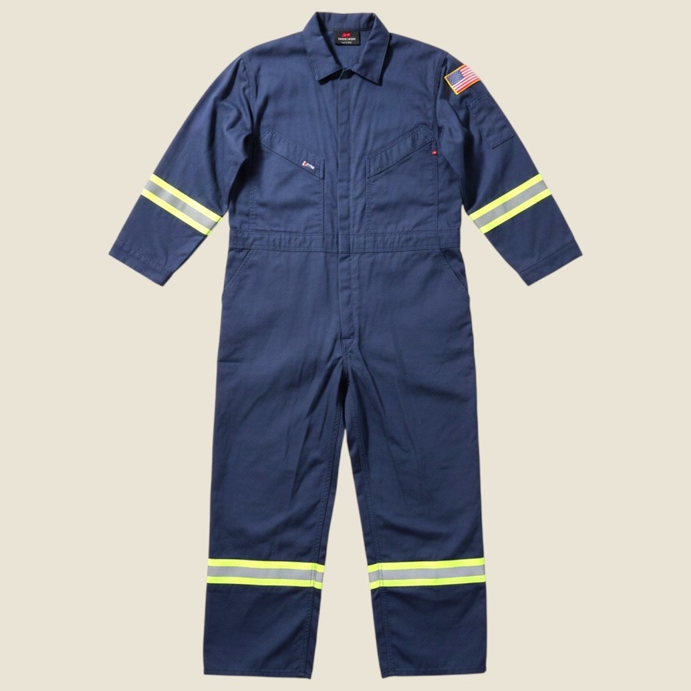 Lapco FR Coveralls Mens XL Reg Navy Blue Flame Resistant Reflective CAT 2 Work